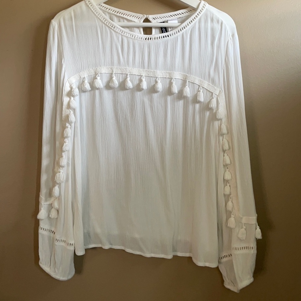 H&M Cream Blouse with Tassel Accents